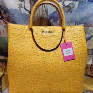 "Pamela" Triple Compartment Tote - Yellow Ostrich